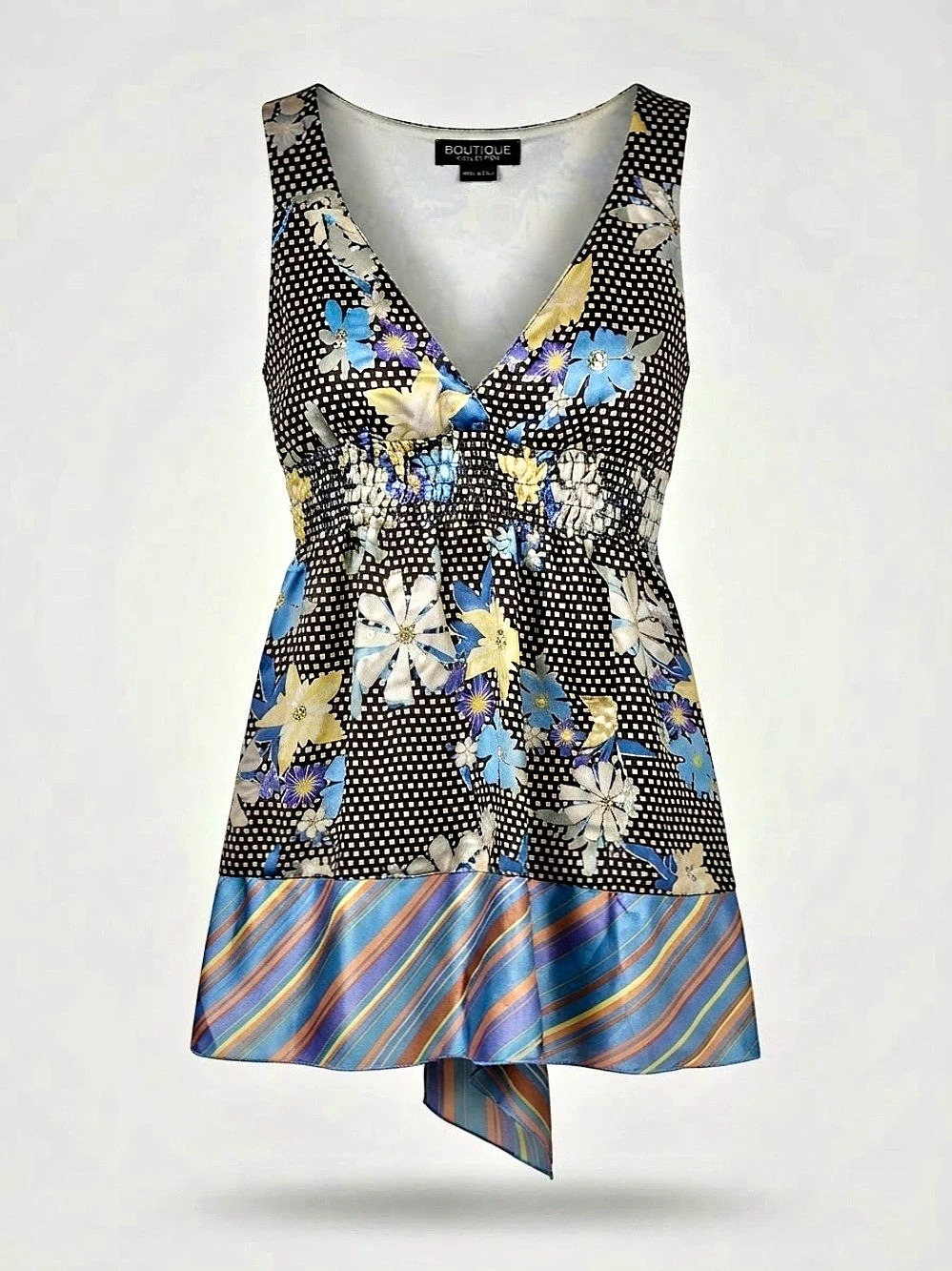 Angie Floral Sleeveless Top in Blue & Black Small Like New